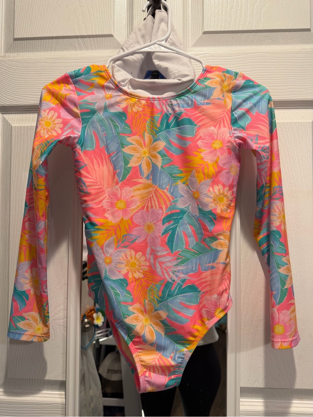 Cat & Jack Pink Tropical Floral Long-Sleeve One-Piece Swimsuit